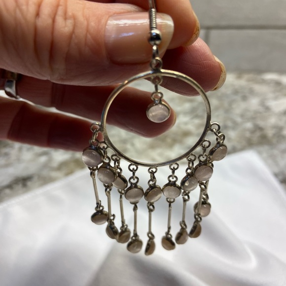 Earrings Chandelier Sterling Silver with Rose Quartz - Picture 3 of 5